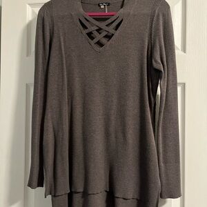 Milano Charcoal Knit Tunic with Criss-Cross Neckline